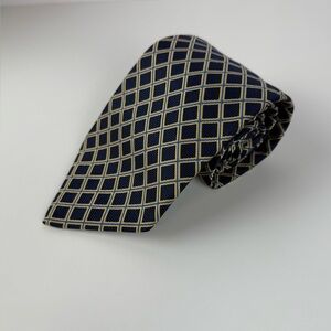 Brooks Brothers Basics Silk Tie Navy Gold Geometric Pattern 56x4 Made in USA